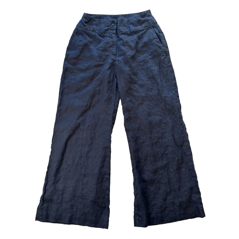 Grace Pants Womens 8 Blue 100% Linen Wide Leg Cropped Beach Lightweight Coastal